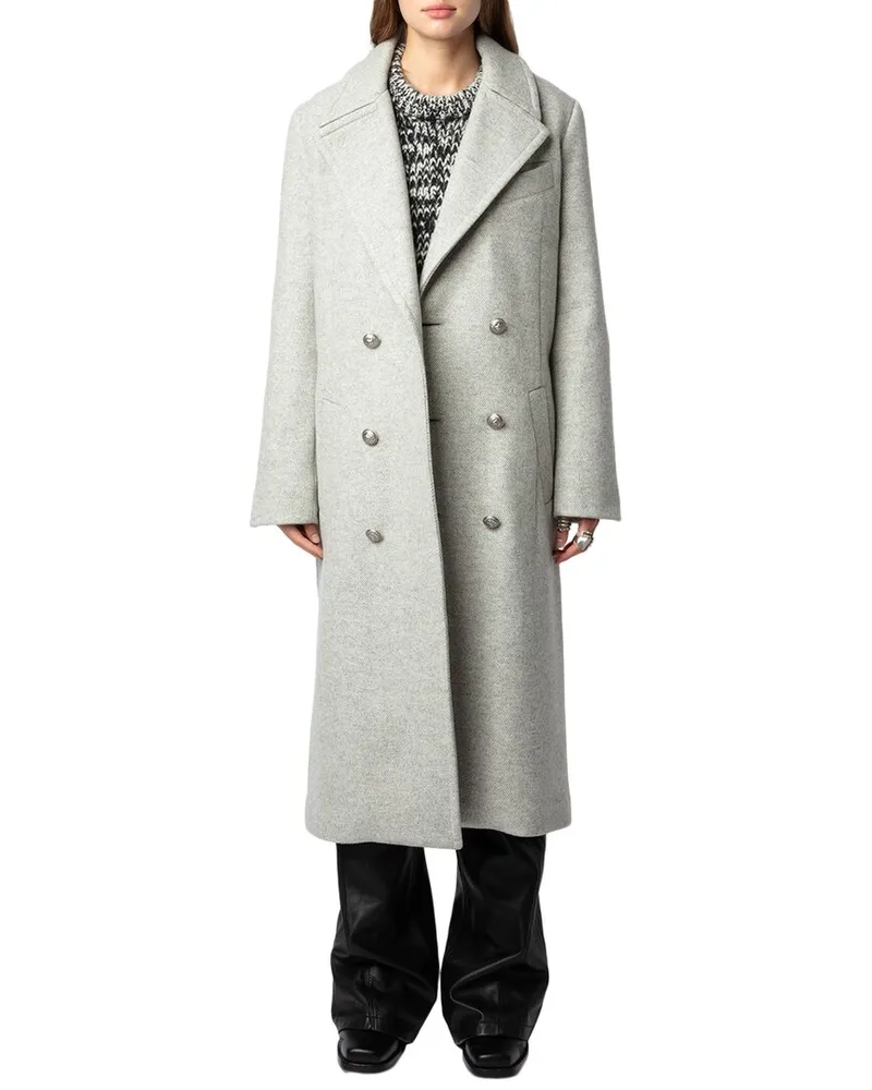 Zadig & Voltaire Mulan Chevron Wool-Blend Coat Grey