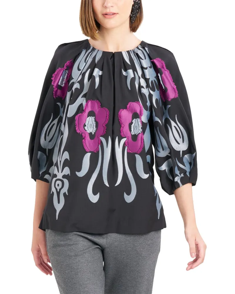 NATORI Suzani Jacquard Pleated Top Nocolor