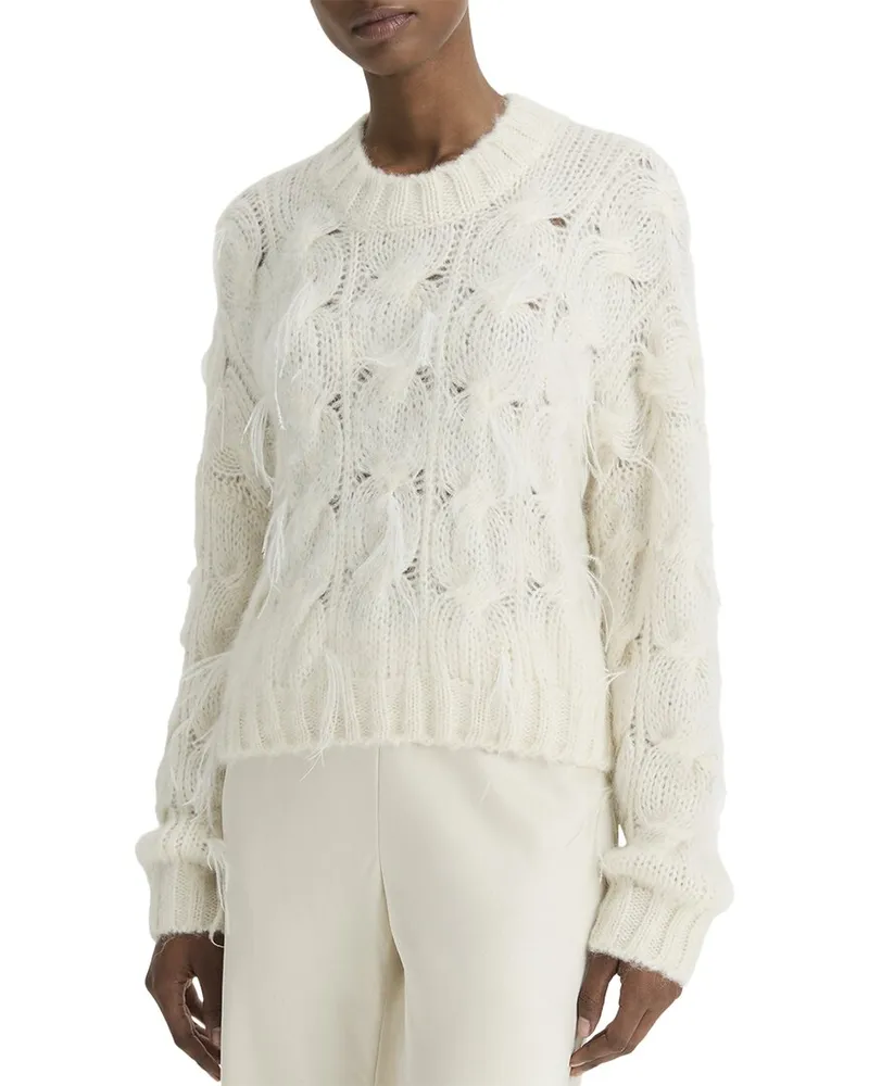 Vince Feather Embellished Cable Alpaca-Blend Pullover White