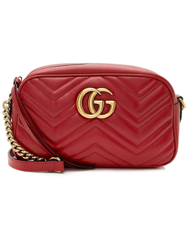 Gucci Red Matelasse Leather GG Marmont Small Shoulder Bag (Authentic Pre-  Loved Nocolor