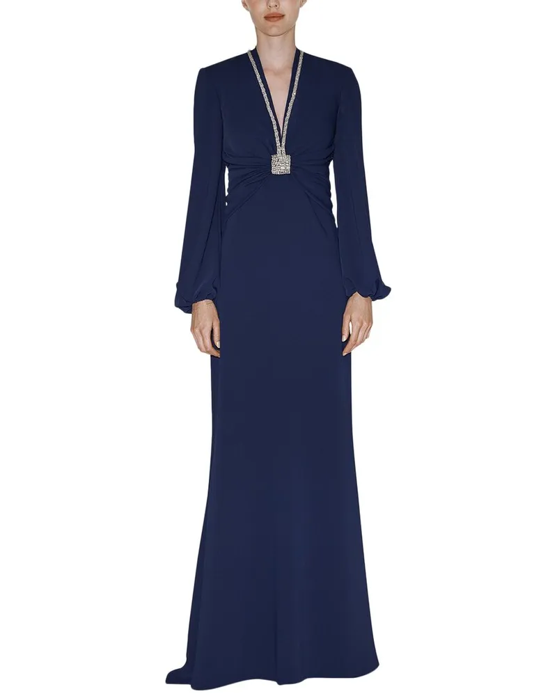 Reem Acra Blouson Sleeve V-Neck Gown Nocolor