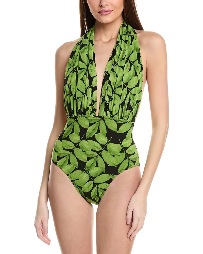 Norma Kamali Halter Low Back One-Piece Green