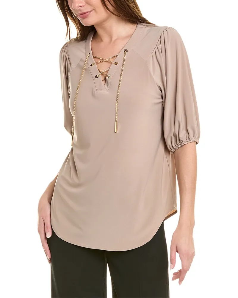 Joseph Ribkoff Lace-Up Top Brown