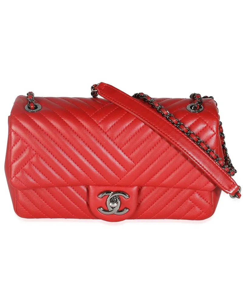 Chanel Red Lambskin Small CC Crossing Single Flap Bag (Authentic Pre-Loved Nocolor
