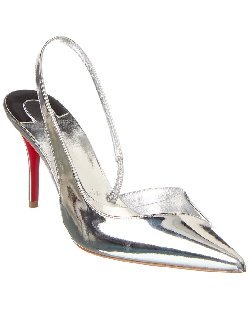 Christian Louboutin Posticha 80 Leather & Vinyl Slingback Pump Silver