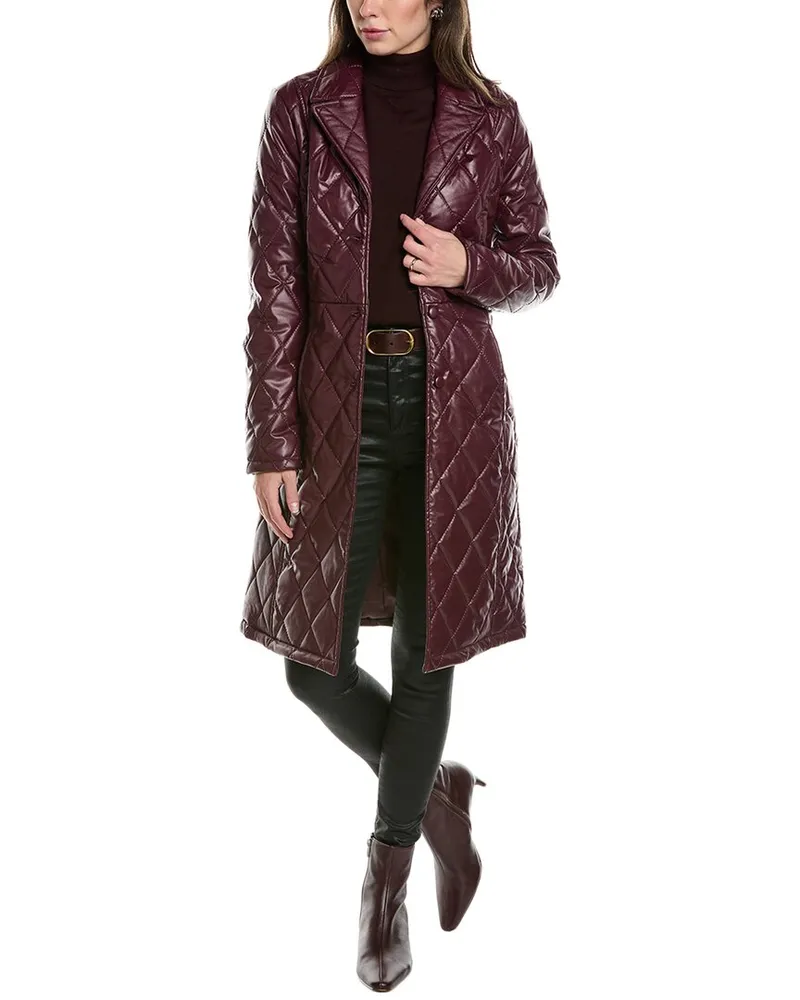 Badgley Mischka Diamond Embossed Trench Coat Red