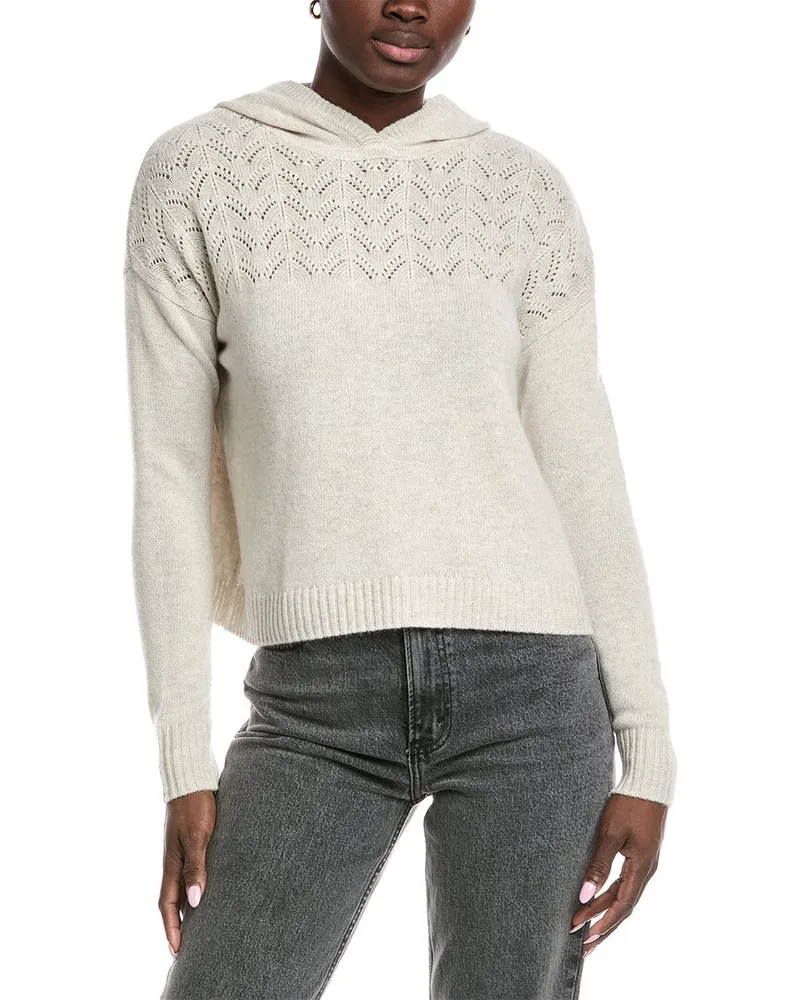 Autumn Cashmere Cropped Pointelle Yoke Cashmere Hoodie Brown