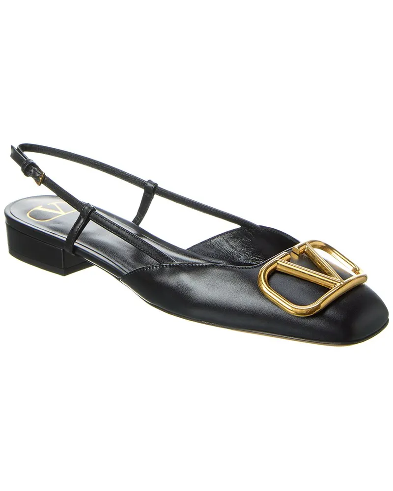 Valentino Garavani VLogo Leather Slingback Flat Black