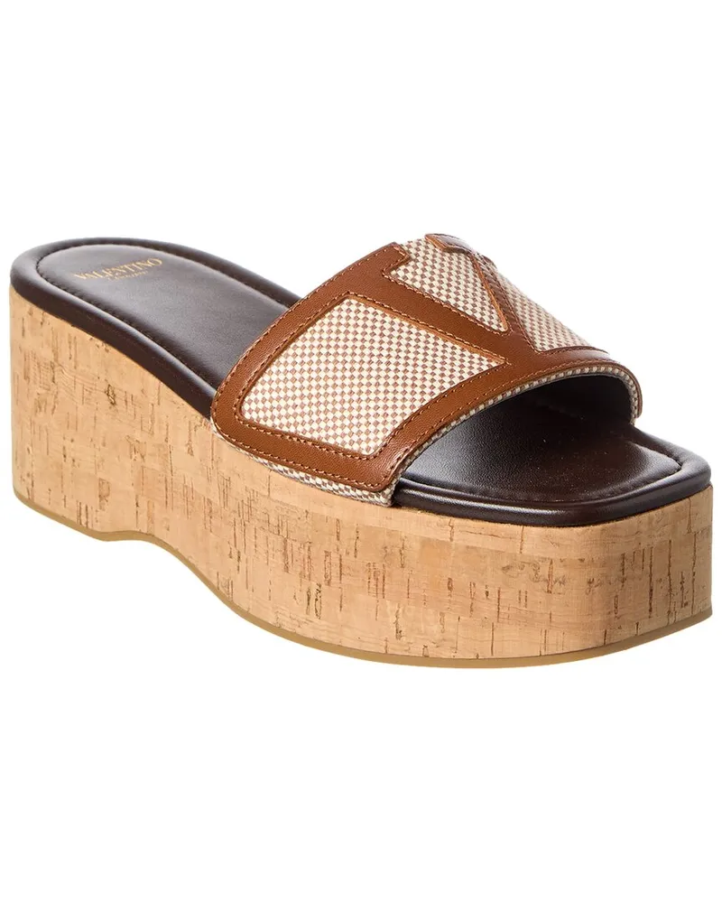 Valentino Garavani VLogo 60 Canvas & Leather Platform Sandal Brown