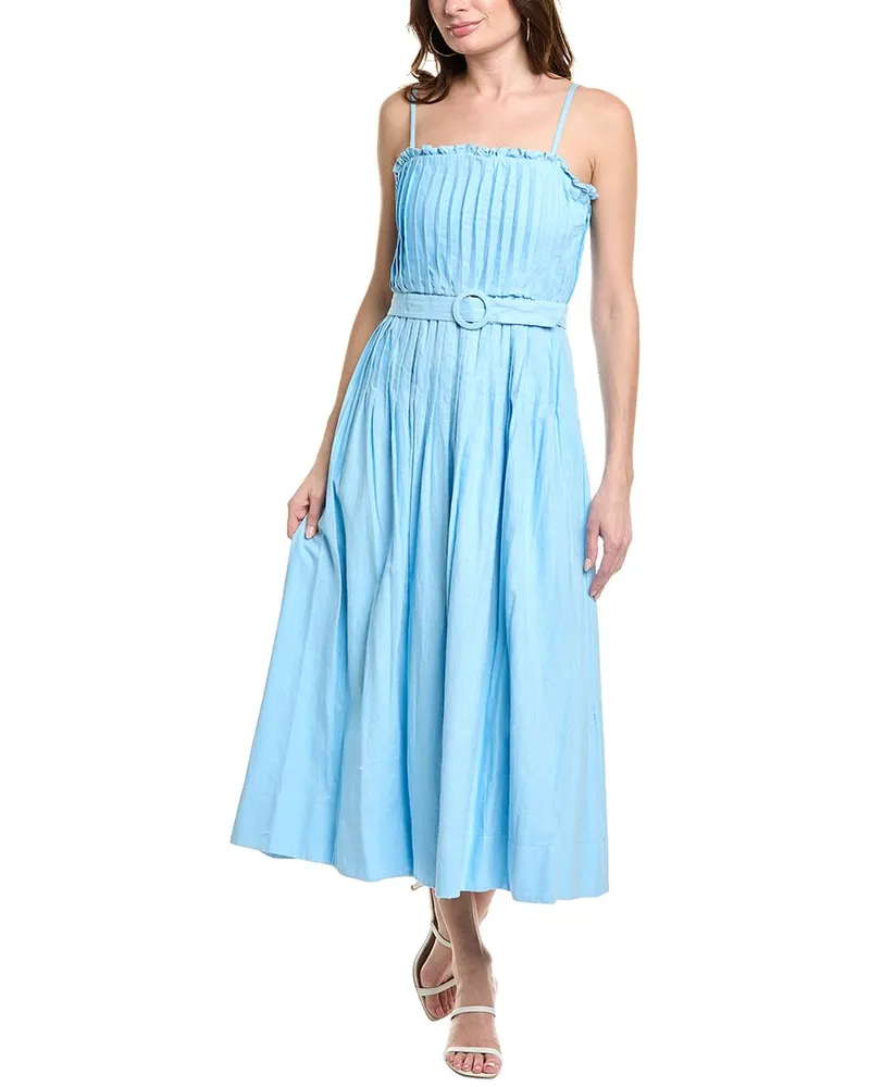 taylor Linen-Blend Midi Dress Blue