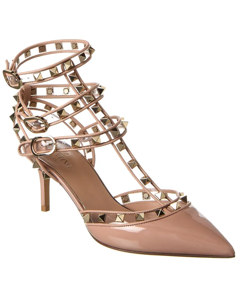 Valentino Garavani Rockstud Caged 65 Patent & Vinyl Ankle Strap Pump Pink