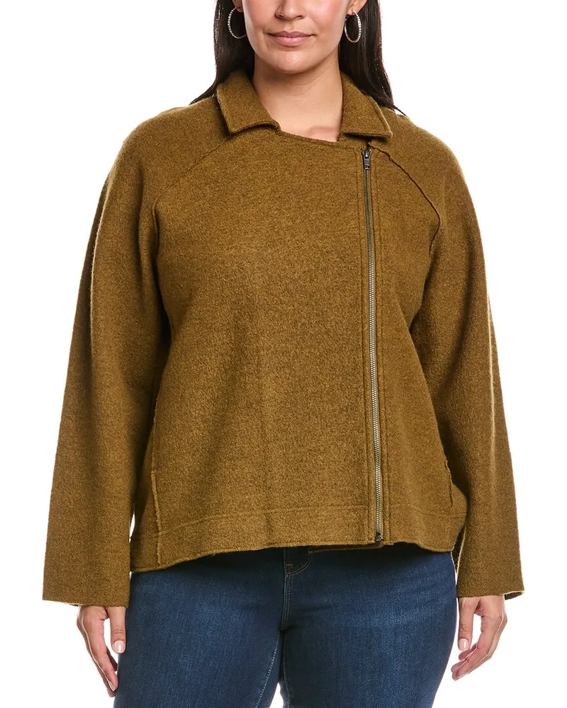 Eileen Fisher Plus Wool Moto Jacket Brown