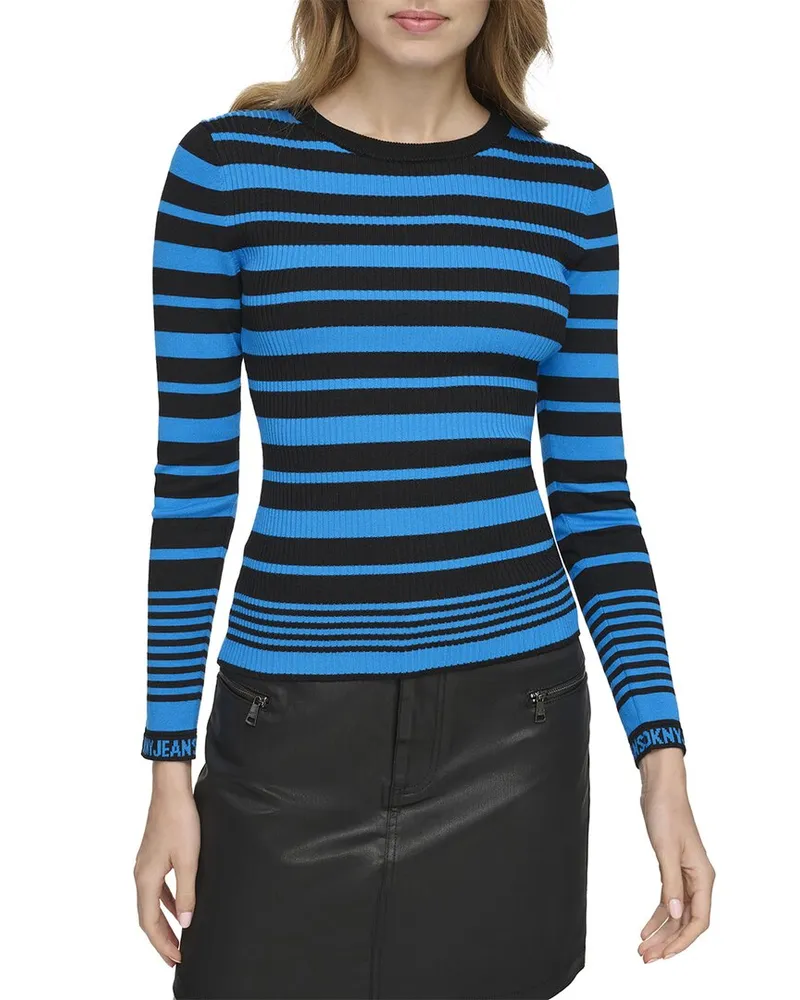 DKNY Stripe Logo Cuff Sweater Nocolor