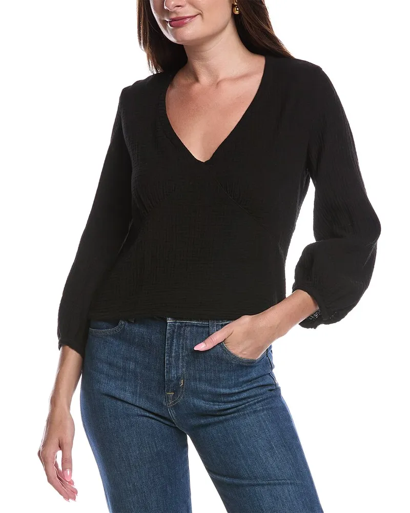 Nation Ltd Maribeth Balloon Sleeve V-Neck Top Black