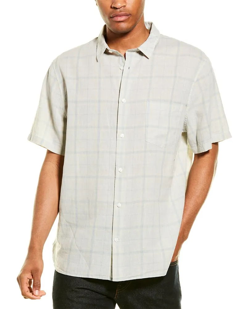Vince Classic Fit Linen-Blend Woven Shirt Blue