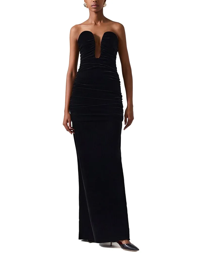 Carolina Herrera New York Stretch Velvet Strapless Deep U Ruched Gown Black