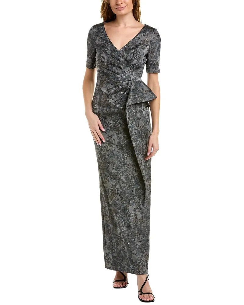 Aidan Mattox V-Neck Elbow Sleeve Gown Gray