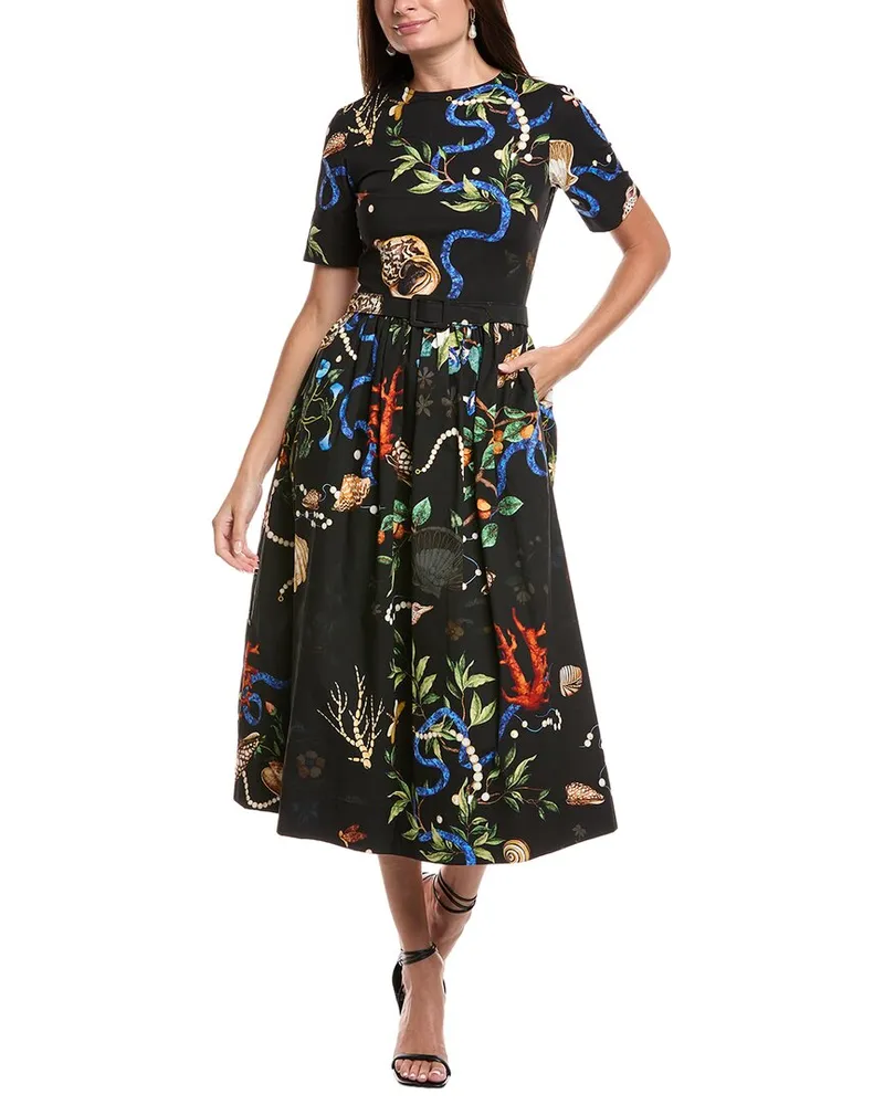 Oscar de la Renta Belted Midi Dress Black