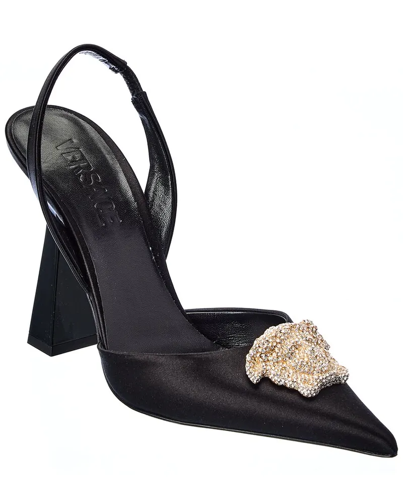 Versace La Medusa Satin Slingback Pump Black