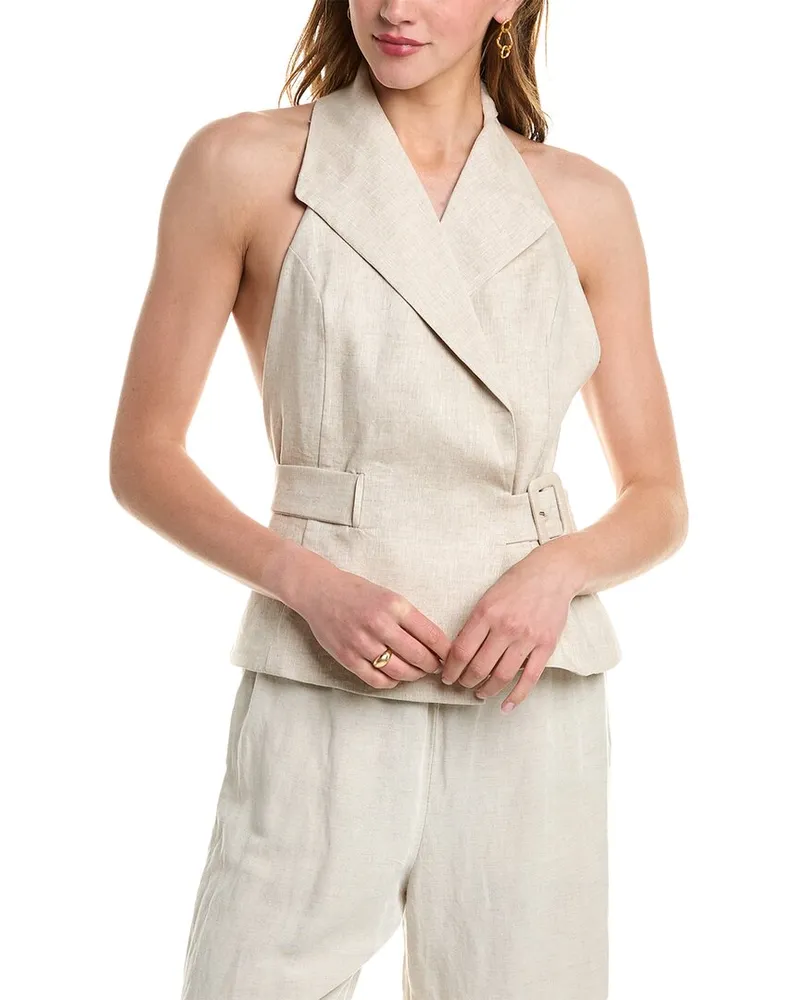 NICHOLAS Isabeau Halter Linen Vest Brown