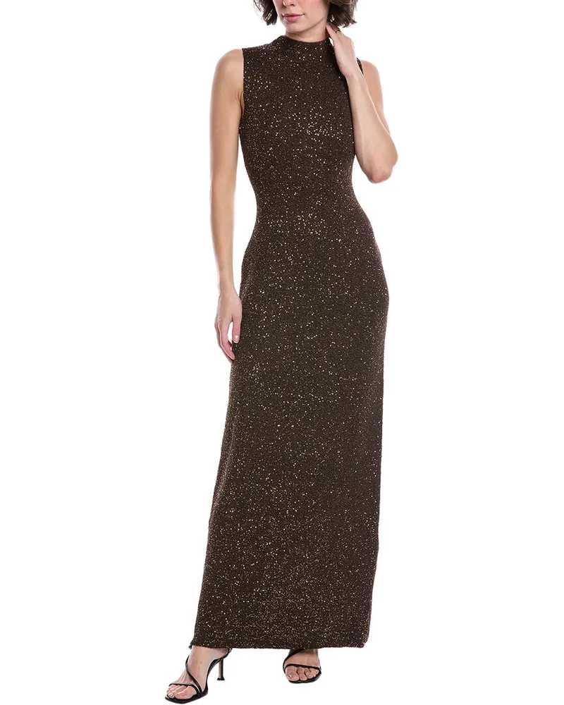 Lela Rose Sequin Sweater Gown Brown