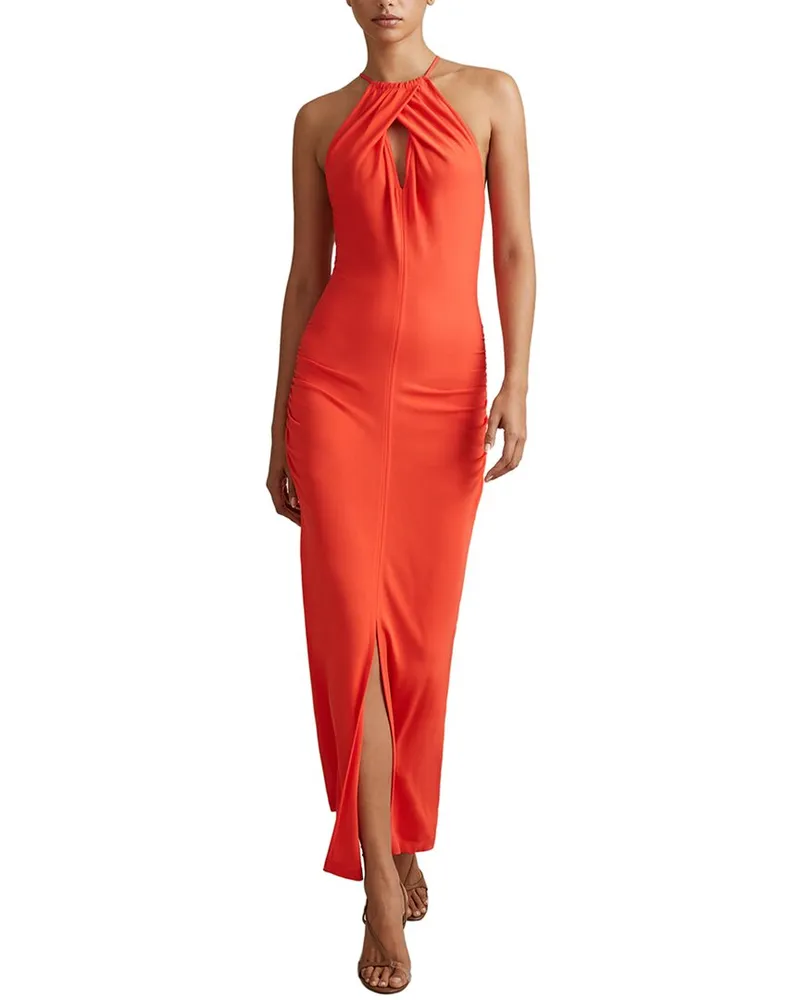 Reiss Kia Bodycon Halter Maxi Dress Orange
