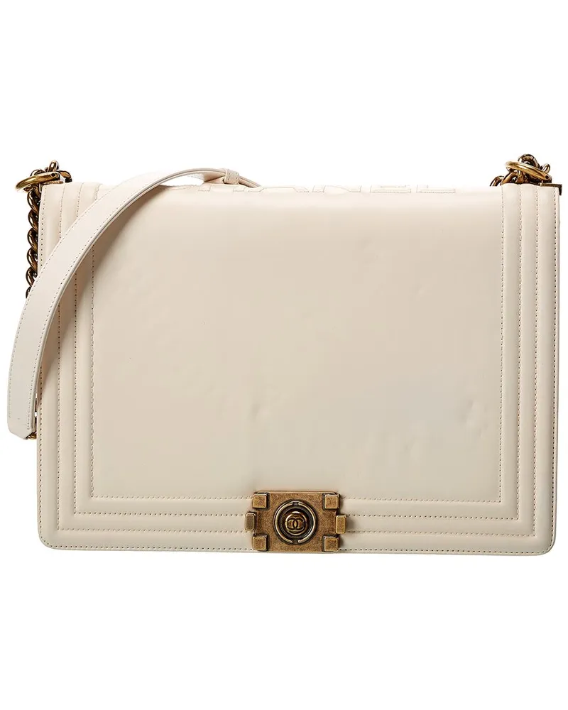 Chanel White Lambskin Leather Large Boy Bag (Authentic Pre-Loved Nocolor