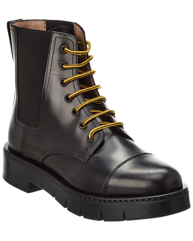 Ferragamo Tolk Leather Combat Boot Black
