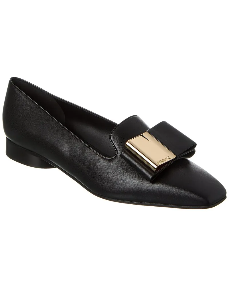 Ferragamo Leda Double-Bow Leather Loafer Black