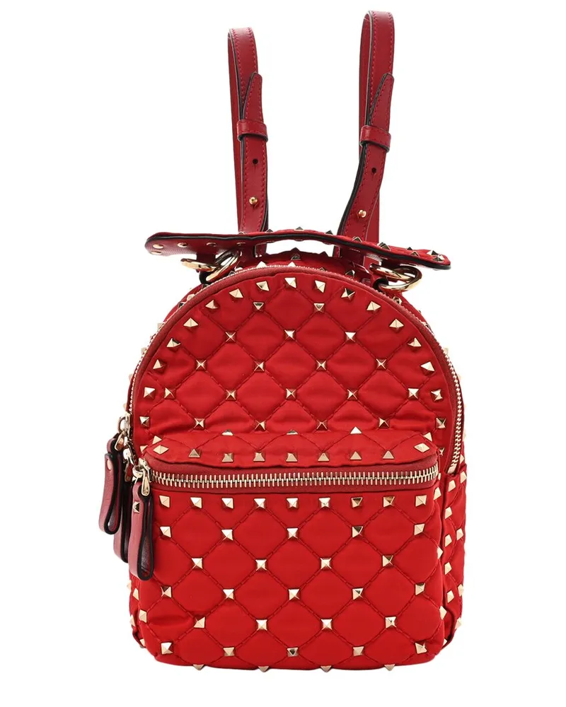 Valentino Garavani Red Nylon Quilted Mini Rockstud Spike Backpack (Authentic Pre-Loved Nocolor