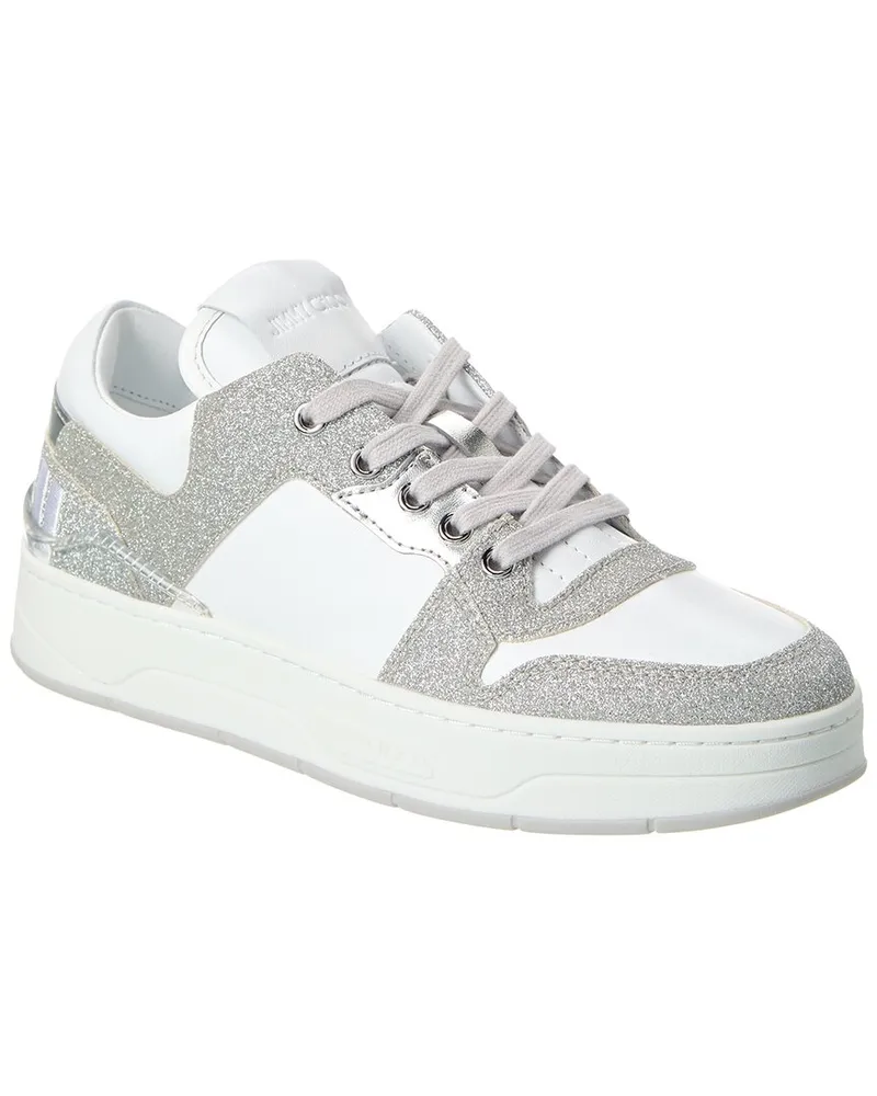 Jimmy Choo Florent/F Leather & Glitter Sneaker Silver