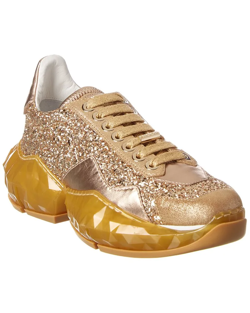 Jimmy Choo Diamond/F Leather & Glitter Sneaker Gold