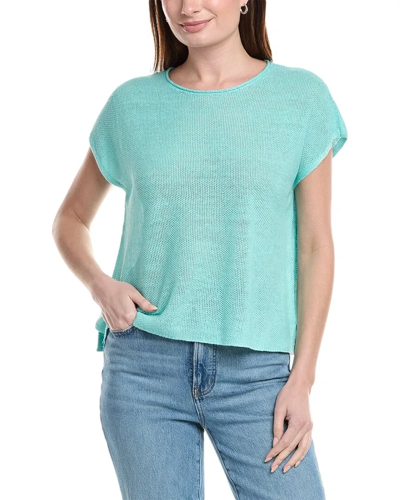 Eileen Fisher Linen Boxy Top Blue