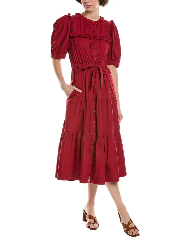 Sea Sibylle Tiered Midi Dress Red