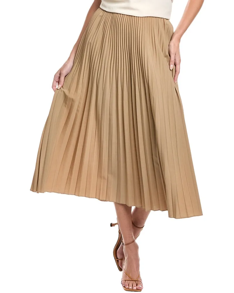 Eileen Fisher Petite Pleated Wool & Silk-Blend A-Line Skirt Brown