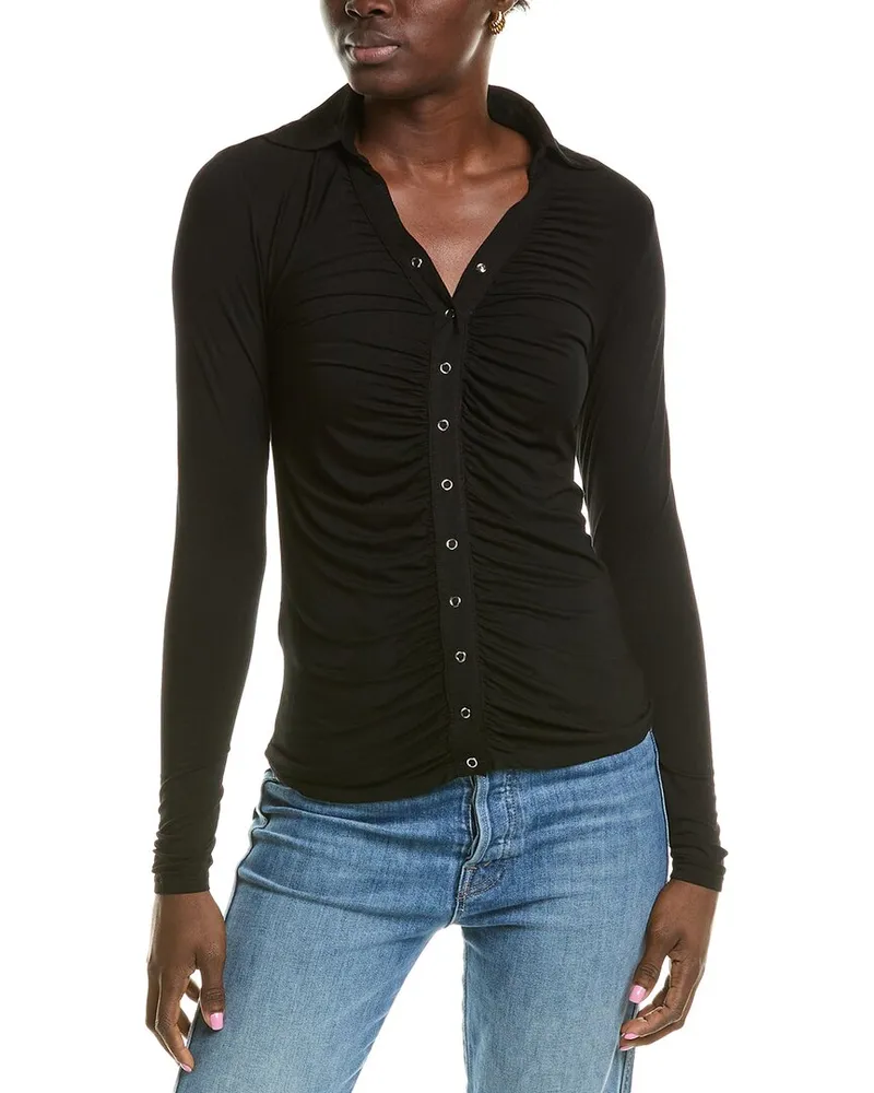 Enza Costa Ruched Polo Cardigan Black