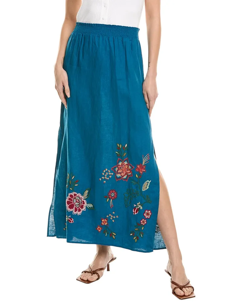 Johnny Was Messine High Slit Linen Skirt Blue