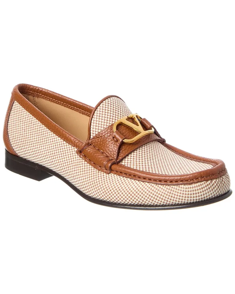 Valentino Garavani VLogo Canvas & Leather Loafer Brown