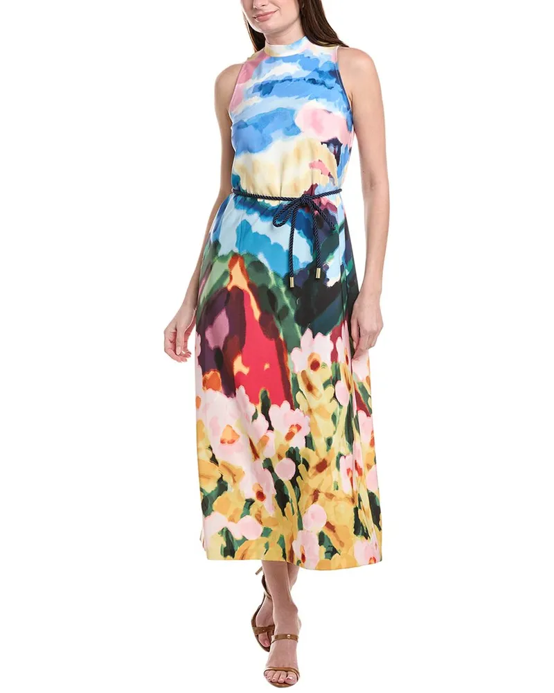 Anne Klein Printed Laguna Scuba Sleeveless Mock Ne Blue