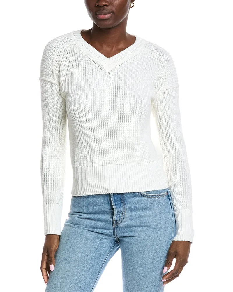 Autumn Cashmere Cotton by  Exposed Seam V-Neck Sweater White