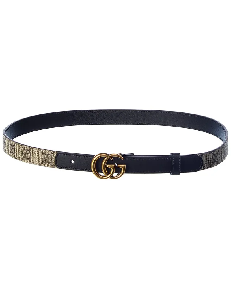 Gucci Double G Thin GG Supreme Canvas & Leather Belt Beige