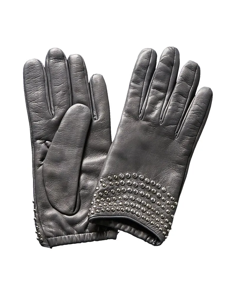 portolano  Grey Studded Leather Gloves Grey