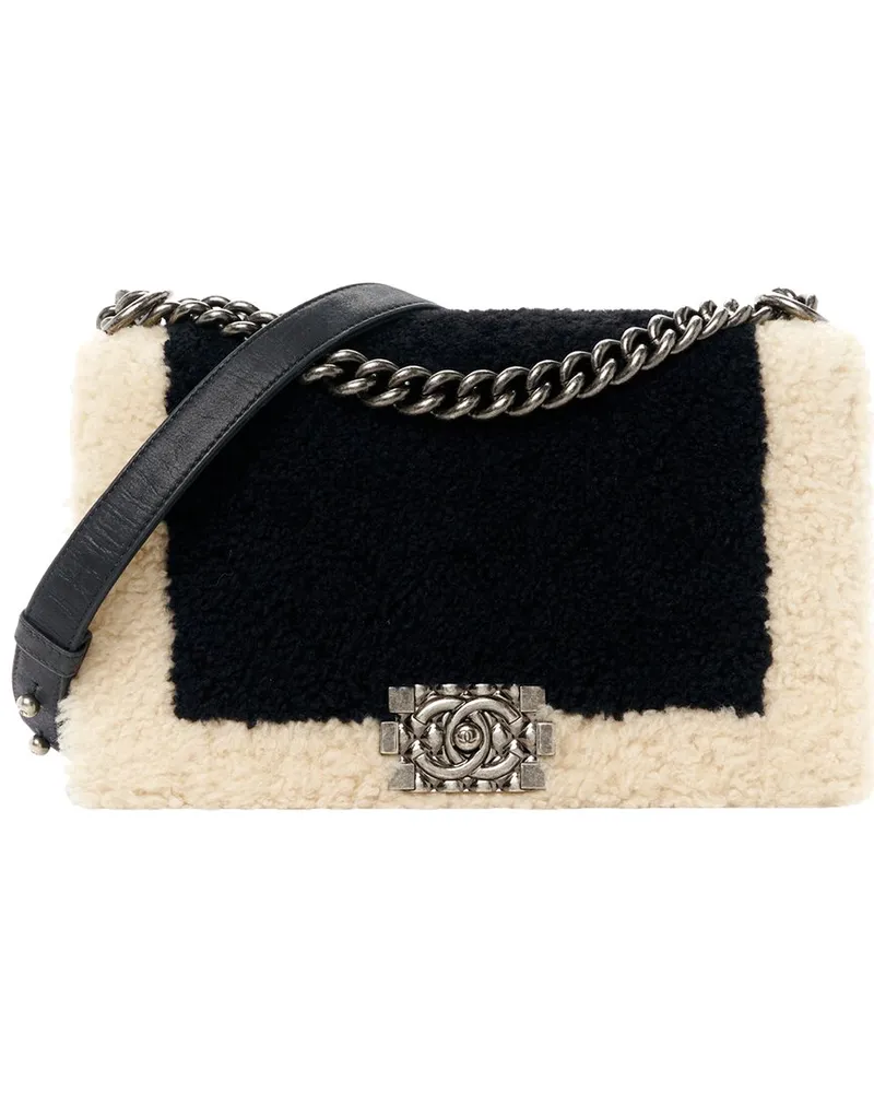 Chanel Navy Shearling Iridescent Calfskin Leather Medium Boy Flap (Authentic  Pre-Loved Nocolor
