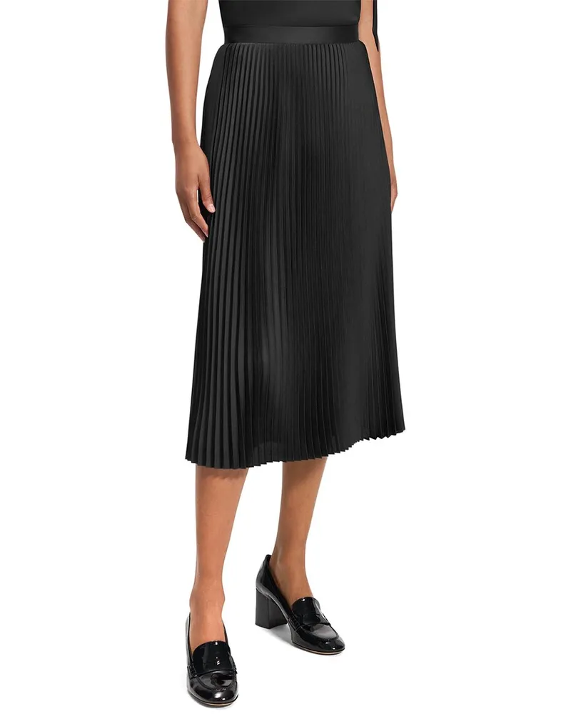 Theory Satin Slim Pleat Skirt Black