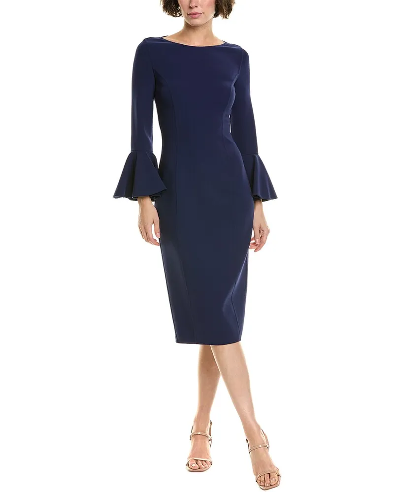Michael Kors Crepe Wool-Blend Sheath Dress Blue