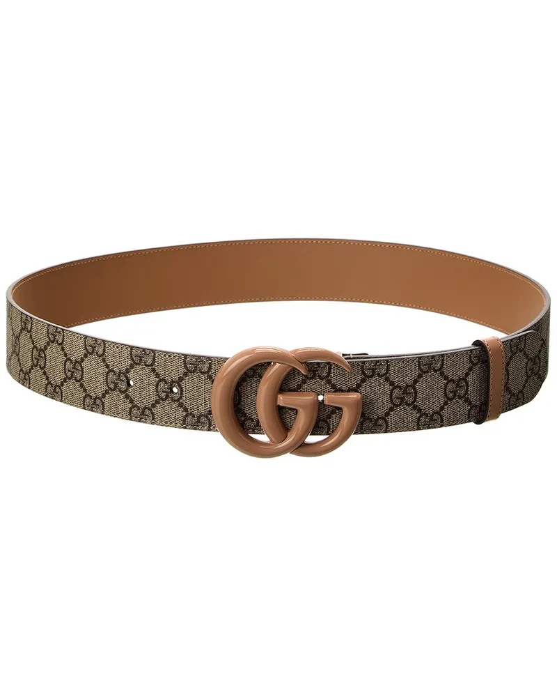 Gucci GG Marmont Wide GG Supreme Canvas & Leather Belt Beige