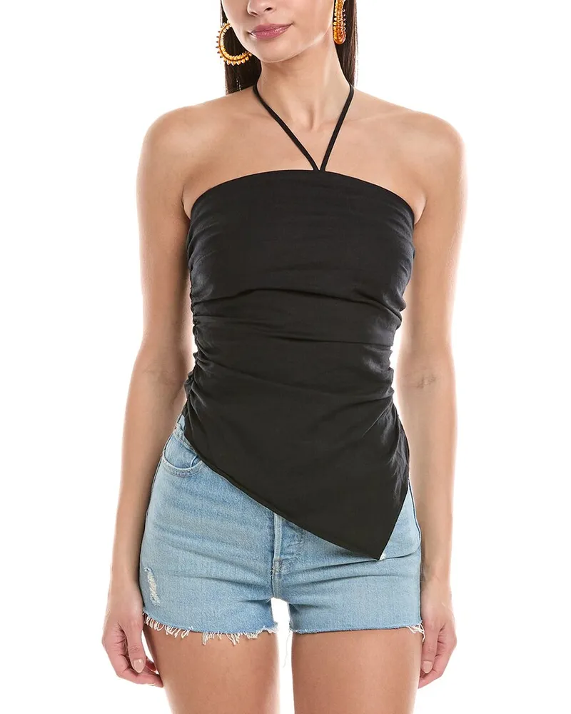 Onia Air Asymmetrical Halter Linen-Blend Top Black