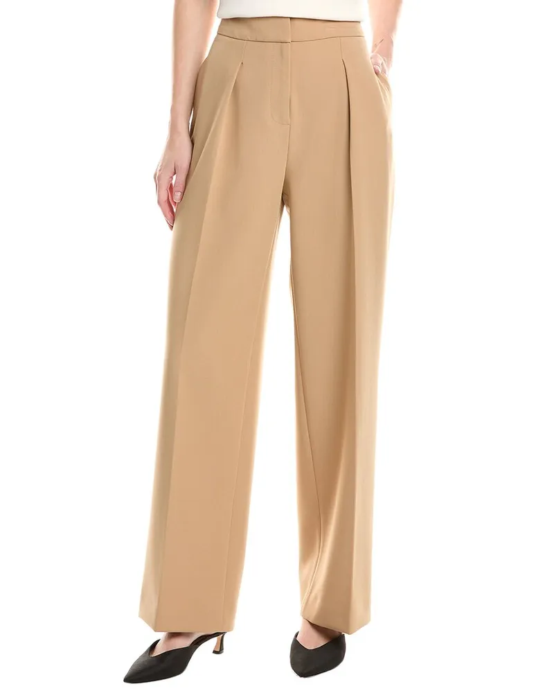 Anne Klein Pleated High-Rise Wide Leg Pant Beige