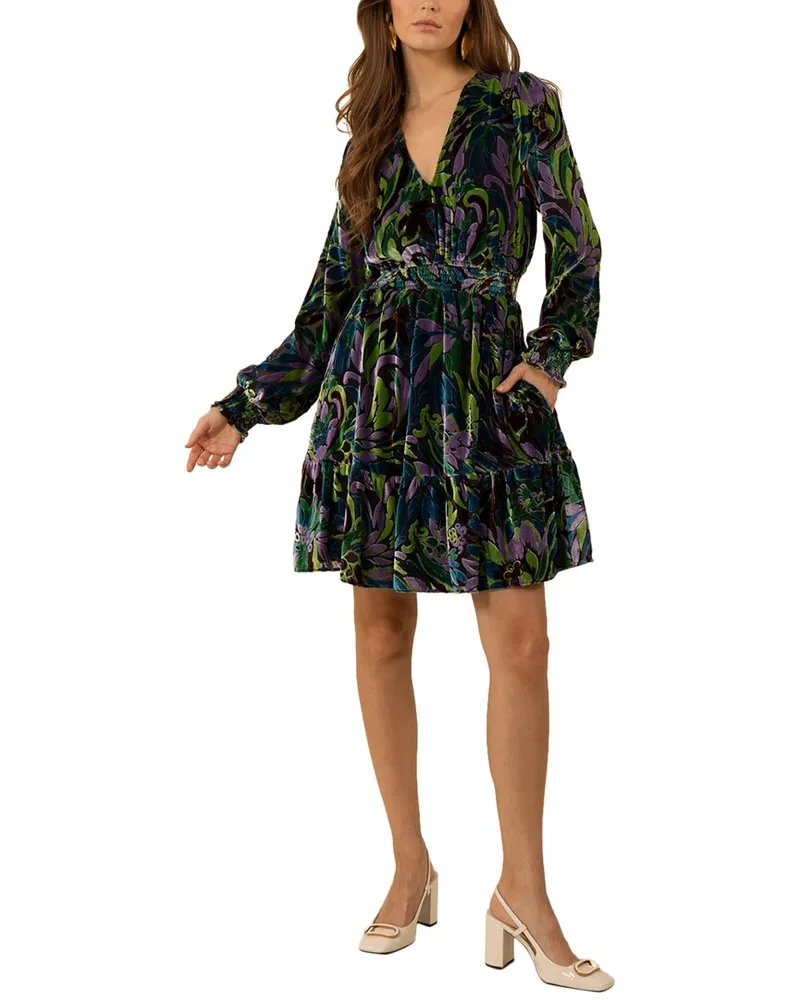 Hale Bob Oaklee Silk-Blend Mini Dress Green