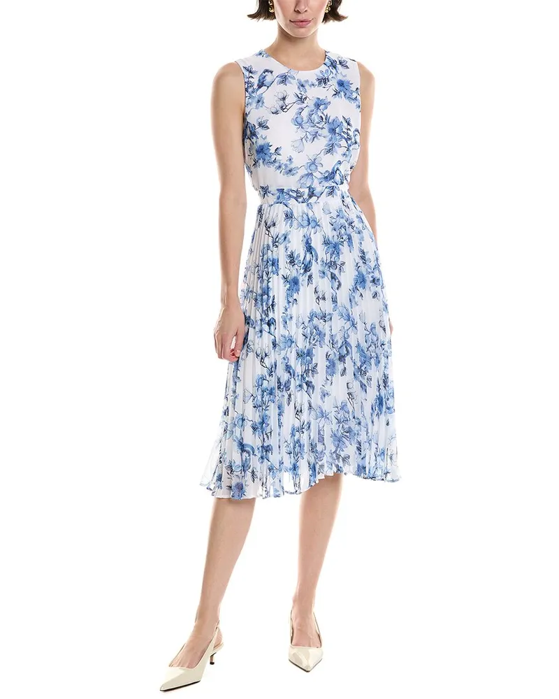 Anne Klein Accordion Pleated Midi Dress Blue